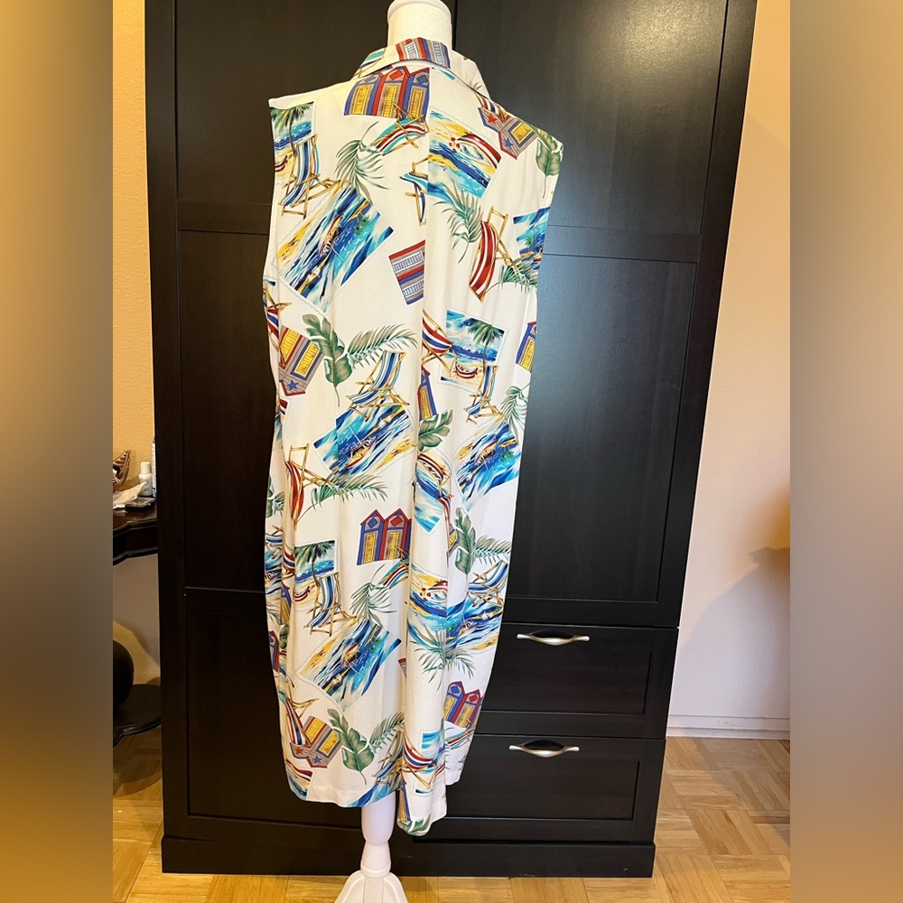 Caribbean Joe vintage dress with beach themed print. Sleeveless, lapel collar 2X - Picture 3 of 9